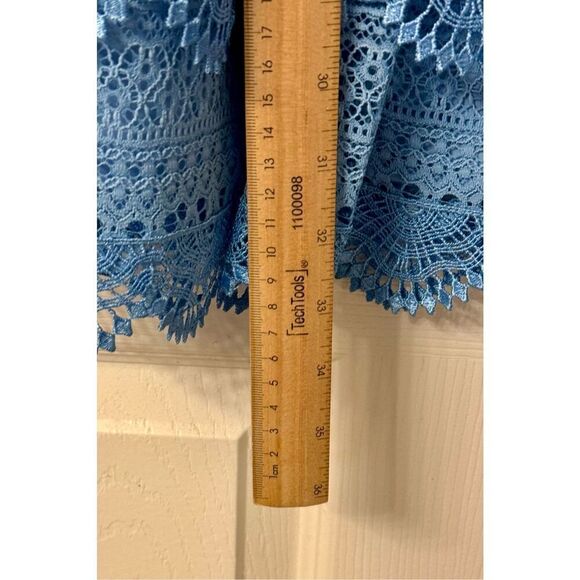 NWT Saylor Zazie Dusk Blue Lace Ruffle Meager Sleeves Lined Mini Dress Size XS - Picture 10 of 12